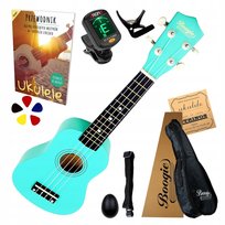 UKULELE SOPRANOWE DREWNIANE Z ZESTAWEM AKCESORIÓW - IDEALNE DO NAUKI GRY