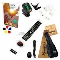UKULELE SOPRANOWE DREWNIANE Z ZESTAWEM AKCESORIÓW - IDEALNE DO NAUKI GRY