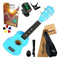 UKULELE SOPRANOWE DREWNIANE Z ZESTAWEM AKCESORIÓW - IDEALNE DO NAUKI GRY
