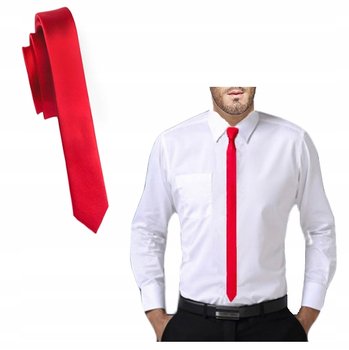 ULTRA SLIM! Wąski 4cm Krawat Męski Gładki Jednokolorowy Czerwony GREG us06 - Greg