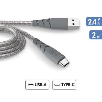 Ultrawzmocniony kabel USB A/USB C 2 m 3 A Dożywotnia gwarancja Szary – plastik wykonany w 100% z recyklingu Force Power - Inny producent