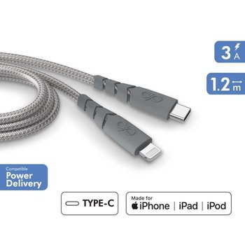 Ultrawzmocniony kabel USB C/Lightning 1,2 m 3 A Dożywotnia gwarancja Szary – plastik wykonany w 100% z recyklingu Force Power - Inny producent
