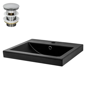 Umywalka ceramiczna z wyciąganym odpływem Umywalka spłukiwana ręcznie czarna 535x460x165 mm - ML-DESIGN