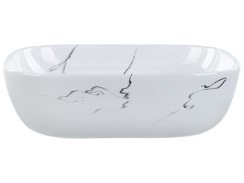 Umywalka nablatowa ceramiczna efekt marmuru 47 x 34 cm biała HOPI - Beliani