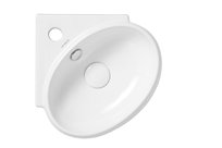 Umywalka narożna Amur– z otworem na baterię i przelewem, ścienna, biały połysk