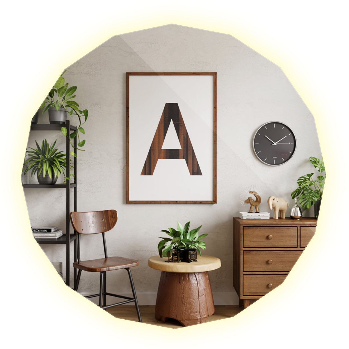 Tulup Tulup Unikalne Lustro Ścienne Neutralny Odcień Lampy Led Dekoracyjne Ze Ściętymi Krawędziami 80X80