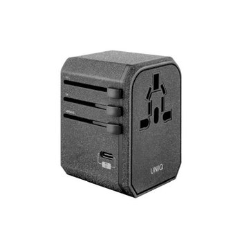 UNIQ Ład. siec. Voyage World Adapter 33W + 2xUSB + PD 18W + QC 3.0 szary/charcoal grey (LITHOS Collective) - UNIQ