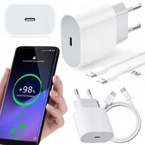 UNIWERSALNA SZYBKA ŁADOWARKA SIECIOWA KOSTKA 20W + KABEL 1M / USB-C - USB-C