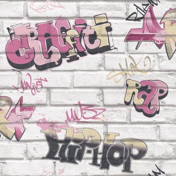 Urban Friends &amp; Coffee Tapeta w graffiti, różowo-biała - Urban Friends & Coffee