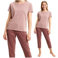 Urocza Piżama Damska Dwuczęściowa Moraj Krótki Rękaw Gładka Modna L