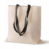 UROCZA TORBA ZAKUPOWA 38x42 cm BAWEŁNIANA 220g Z CZARNYM UCHWYTEM W GROSZKI