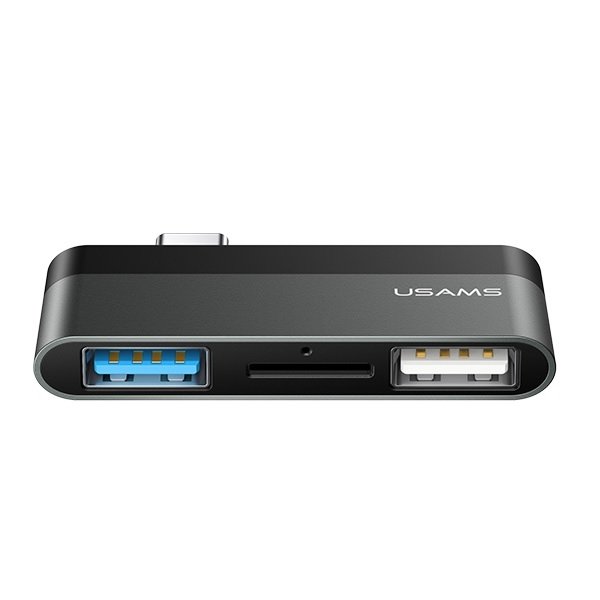 Zdjęcia - Kabel USAMS Adapter USB-C Mini HUB 2xUSB +Micro SD szary/grey SJ463HUB01 (US-SJ4 