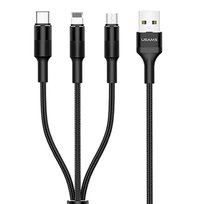 USAMS Kabel pleciony U5 3w1 1,5m 2A czarny/black (lightning/microUSB/USB-C) SJ2193IN101 (US-SJ219) USAMS