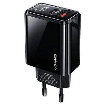 USAMS Ład. siec. 1xUSB-C+1xUSB T40 20W LED (only head) PD3.0 +QC3.0 Fast Charging czarny/black CC133TC01 (US-CC133) - USAMS