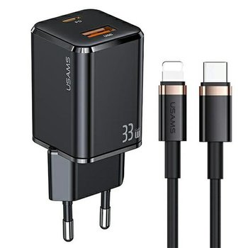 USAMS Ład. siec. 1xUSB-C+1xUSB T43 33W PD3.0 +QC3.0  + kabel U63 USB-C na lightning czarny/black USKTZ01 - USAMS