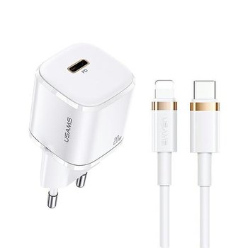 USAMS Ład. siec. 1xUSB-C T36 mini 20W + kabel USB-C-Lightning biały/white PD3.0 Fast Charging XFKXLOGTL02 (US-CC124+US-SJ484) - USAMS