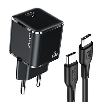 USAMS Ład. siec. 1xUSB-C T42 mini 25W Super SI PD3.0 Fast Charging +kabel U43 USB-C/USB-C czarny/black YJXLOGTC01 (USAMS-YJ) - USAMS