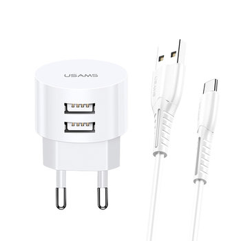 USAMS Ład. siec. 2xUSB T20 2,1A USB-C biały/white round Fast Charging XTXLOGT18TC05 - USAMS