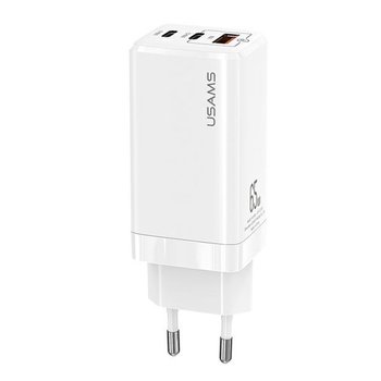 USAMS Ład. siec. MT 2xUSB-C+USB GaN 65W T33 PD (only head) Fast Charging biały/white CC110TC02 (US-CC110) - USAMS