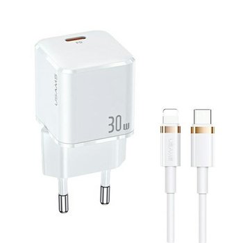 USAMS Ład. siec. USB-C T45 30W PD3.0 +QC3.0 Fast Charging +kabel U63 USB-C/Lightning biały/white UXTZH02 (USAMS-UX) - USAMS