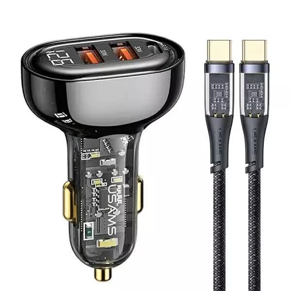 Zdjęcia - Kabel USAMS Ładowarka samochodowa 2xUSB+1xUSB-C 80W Fast Charge +  USB-C  