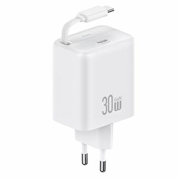 USAMS Ładowarka sieciowa domowa 1xUSB-C ze zwijanym kablem USB-C Retractable PD+QC 30W Gan Fast Charging biały/white YC Series CC241TC02 (US-CC241) - USAMS