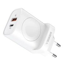 VEGER ładowarka sieciowa USB + Typ C + ładowarka kompatybilna z Apple Watch PD 25W W002E biała