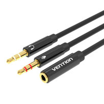 Vention, Kabel Audio 2X 3,5Mm Męski Do 4 Biegunowego Żeńskiego 3,5Mm 0,3M  Bbtby, Czarny Vention