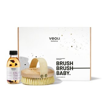 Veoli Botanica, Brush Brush Baby zestaw relaksujący olejek do ciała z płatkami róży 150ml + szczotka do masażu ciała - VEOLI BOTANICA