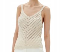 VERO MODA BEŻOWY AŻUROWY TOP NA RAMIĄCZKACH Z BAWEŁNY L KWA VERO MODA
