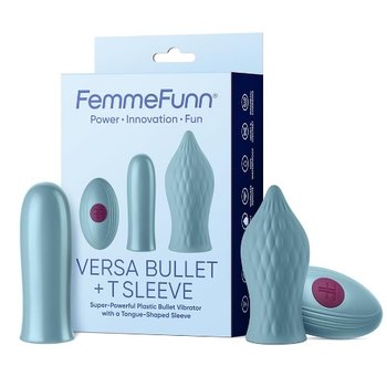 Versa Bullet With T Sleeve, Wibrator z nakładką, błękitny - FemmeFunn