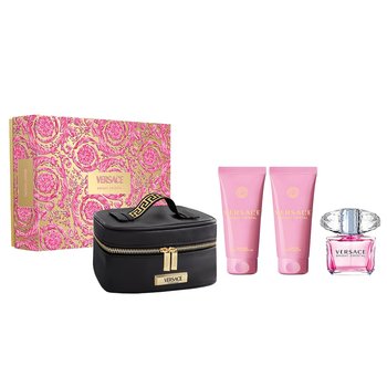 Versace Bright Crystal zestaw woda toaletowa spray 90ml + żel pod prysznic 100ml + balsam do ciała 100ml + kosmetyczka - Versace