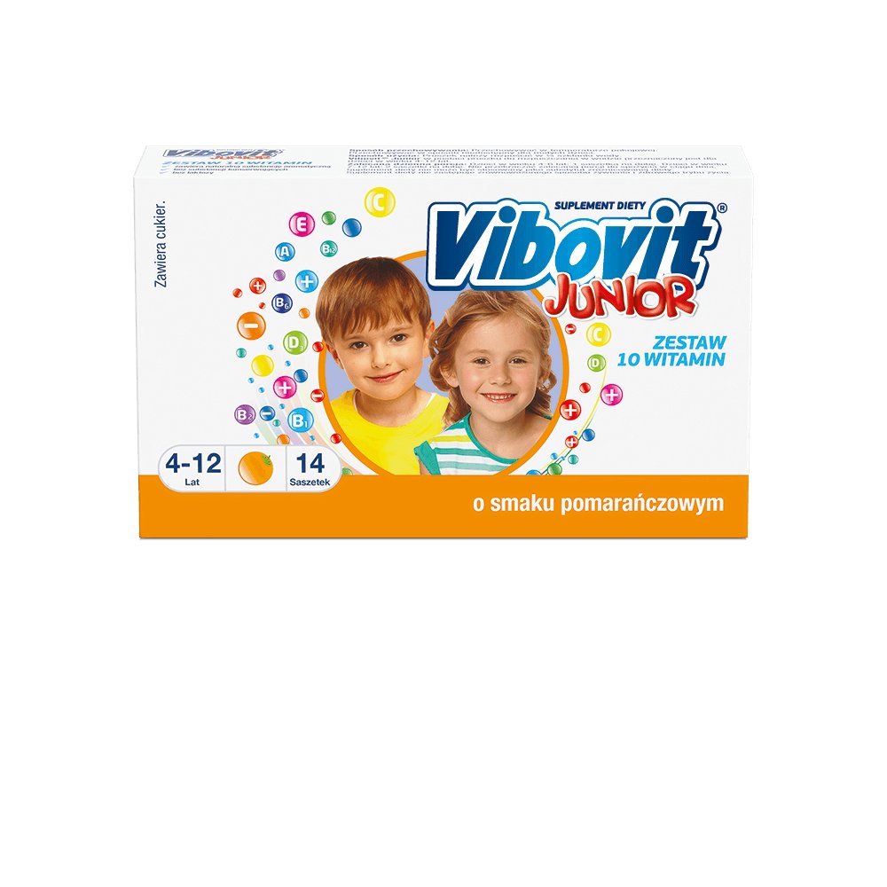 Фото - Вітаміни й мінерали Vibovit Junior, suplement diety, smak pomarańczowy, 14 saszetki