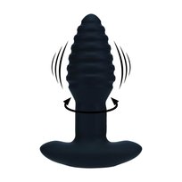 Vibrating and Rotating Ribbed Silicone Anal Plug - Black SHOT