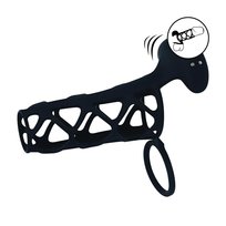 Vibrating Cage Silicone Cock Sleeve and Ball Ring - Black SHOT