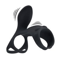 Vibrating Silicone Cock and Ball Ring with Shaft Loop - Black SHOT