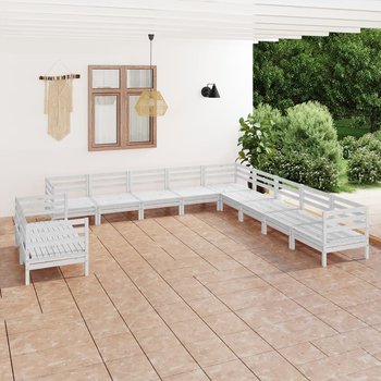 vidaXL 11-cz. zestaw wypoczynkowy do ogrodu, biały, drewno sosnowe - vidaXL