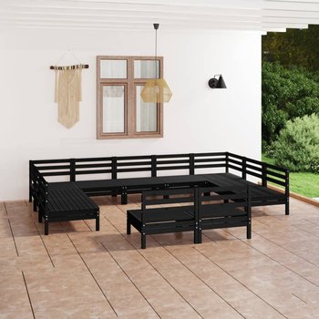 vidaXL 11-cz. zestaw wypoczynkowy do ogrodu, czarny, drewno sosnowe - vidaXL