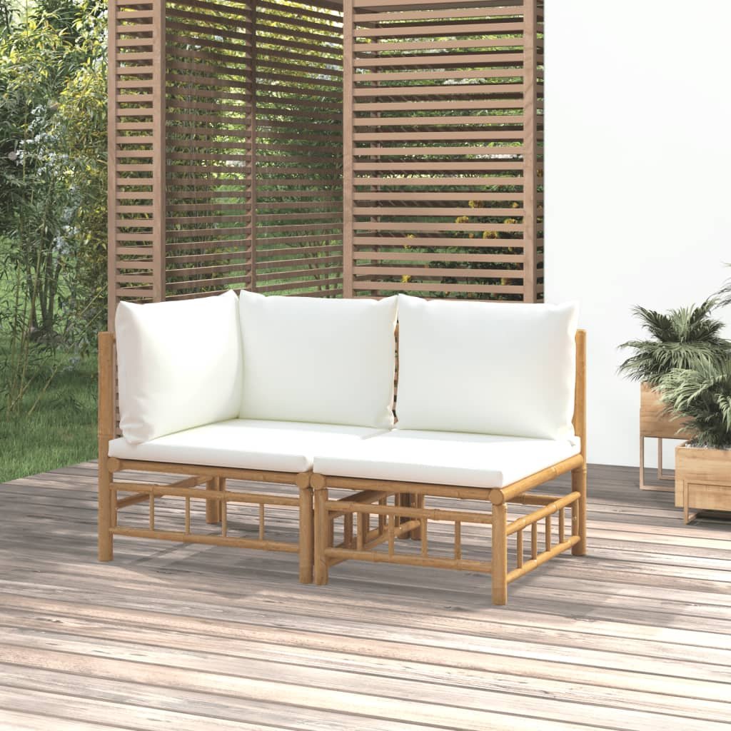 Zdjęcia - Meble ogrodowe VidaXL 2-cz. zestaw mebli do ogrodu, kremowe poduszki, bambus 
