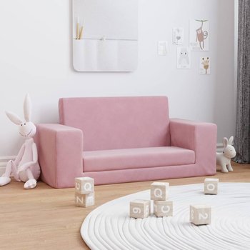 vidaXL 2-os. sofa dla dzieci, rozkładana, różowa, miękki plusz - vidaXL