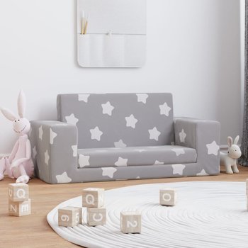vidaXL 2-os. sofa dla dzieci, rozkładana, szara w gwiazdki, plusz - vidaXL