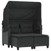 vidaXL 2-os. sofa ogrodowa z daszkiem i podnóżkami, czarna, rattan PE