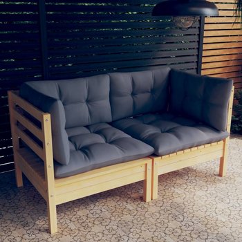 vidaXL 2-osobowa sofa ogrodowa z szarymi poduszkami, drewno sosnowe - vidaXL