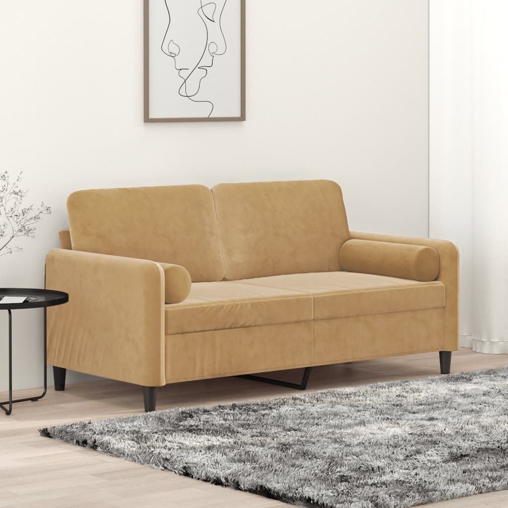 Фото - Диван VidaXL 2-osobowa sofa z poduszkami, brązowa, 140 cm, aksamit 