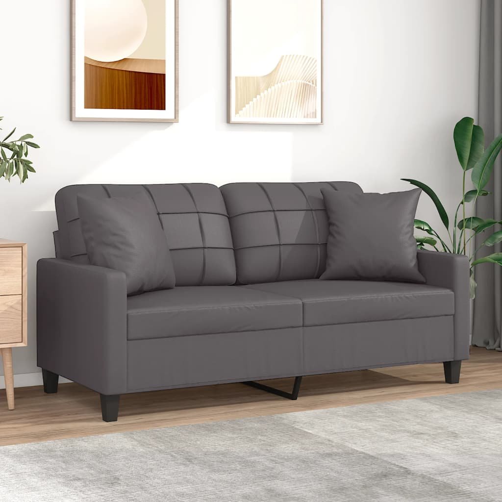 Фото - Диван VidaXL 2-osobowa sofa z poduszkami, szara, 140 cm, sztuczna skóra 