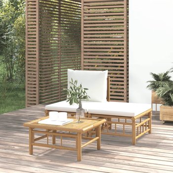vidaXL 3-cz. zestaw mebli do ogrodu, kremowe poduszki, bambus - vidaXL
