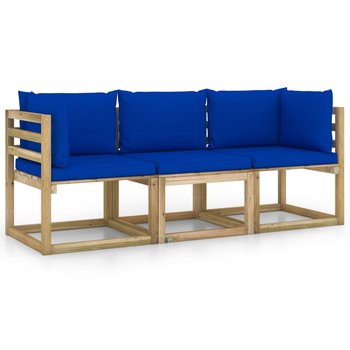 vidaXL 3-os. sofa ogrodowa z niebieskimi poduszkami - vidaXL