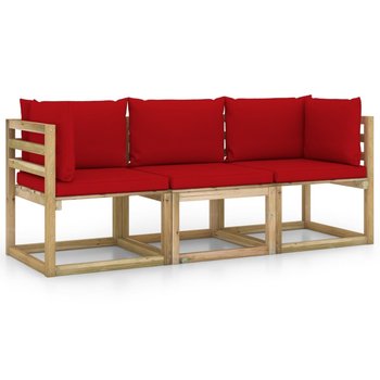 vidaXL 3-osobowa sofa ogrodowa z czerwonymi poduszkami - vidaXL