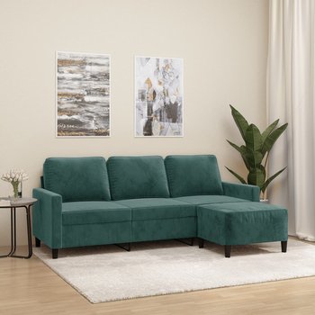 vidaXL 3-osobowa sofa z podnóżkiem, ciemnozielony, 180 cm, aksamit - vidaXL