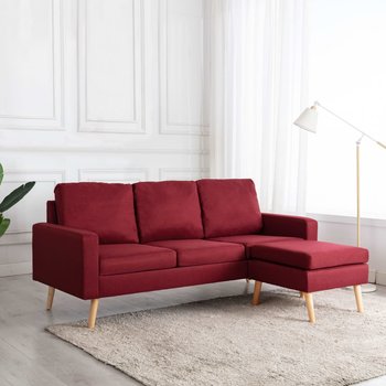 vidaXL 3-osobowa sofa z podnóżkiem winna czerwień tapicerowana tkaniną - vidaXL
